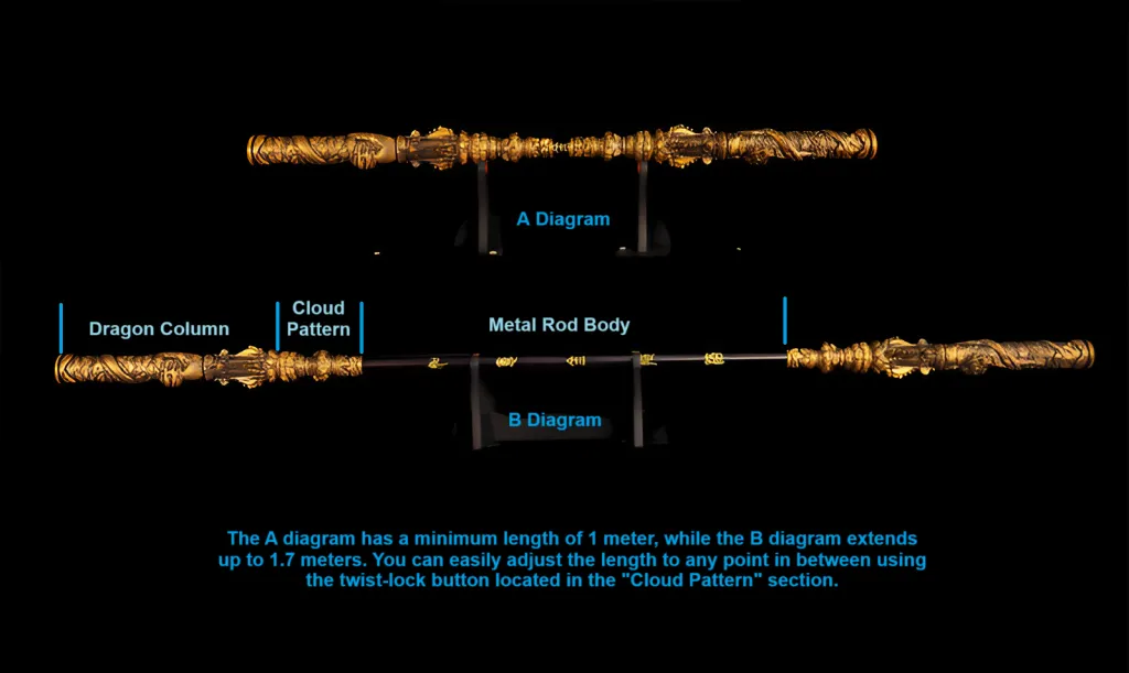 Expandable dimensions of the Ruyi Jingu Bang